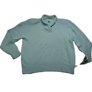 Sellecca Angora Lambswool Sweater Womens L Aqua Pearl Neck Soft Knit NWT